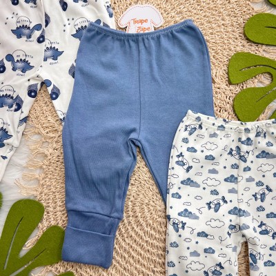 Kit 3 Calças - Little Dino, Azul Jeans e Aviãozinho - Off White e Azul Jeans
